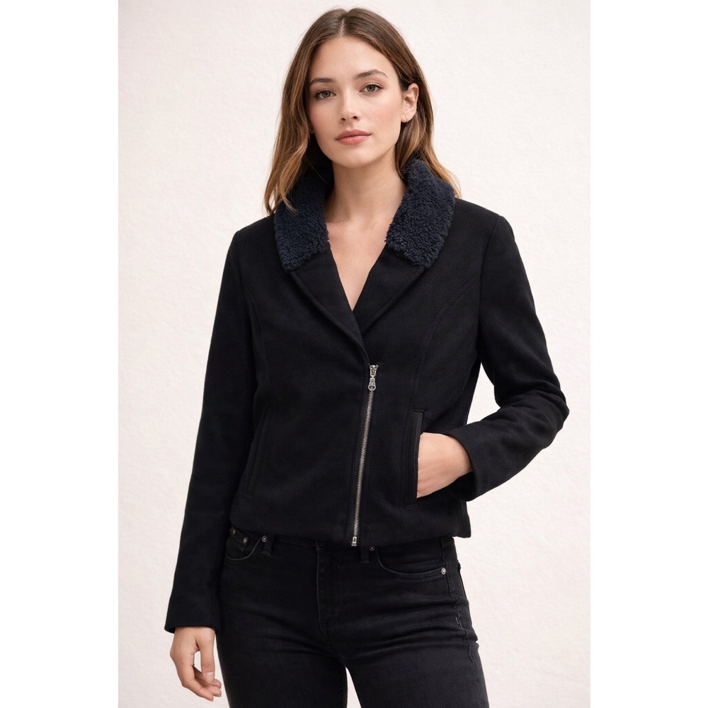 DC Shoes Samson Black Cropped Zip Jacket Sherpa Collar NWT Womens Size Medium
